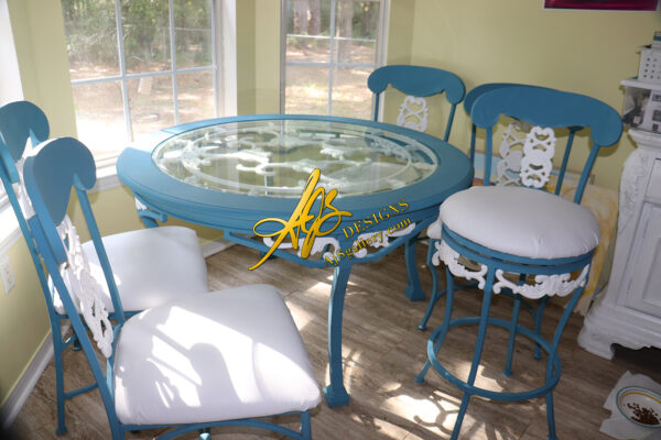 painted furniture, re-treasured dining set blue and white